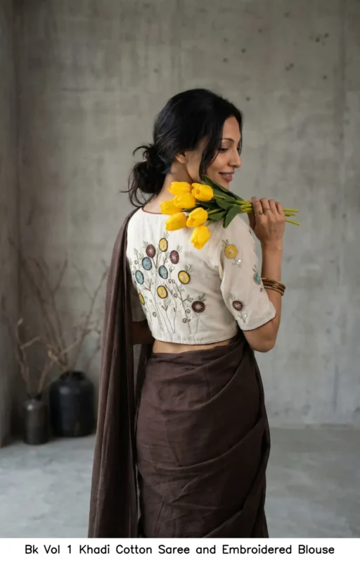 Bk Vol 1 Khadi Cotton Saree and Embroidered Blouse