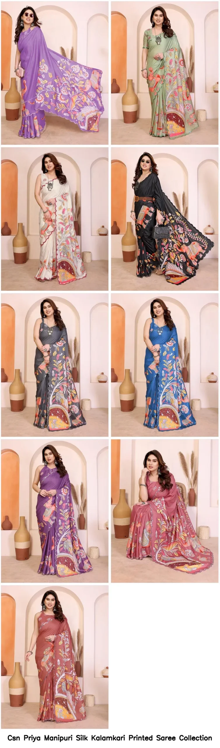 Csn Priya Manipuri Silk Kalamkari Printed Saree Collection - Image 3