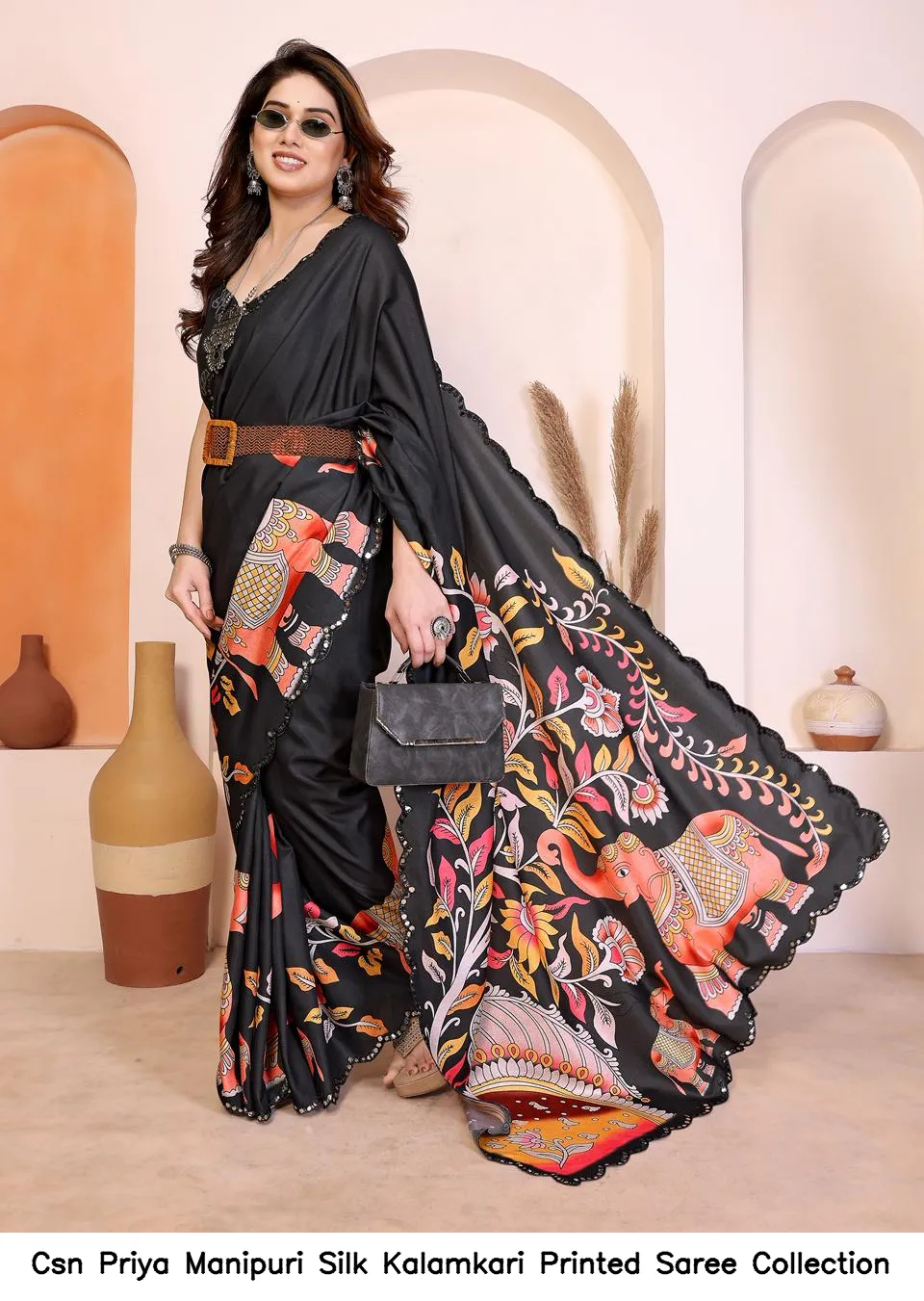 Csn Priya Manipuri Silk Kalamkari Printed Saree Collection - Image 4