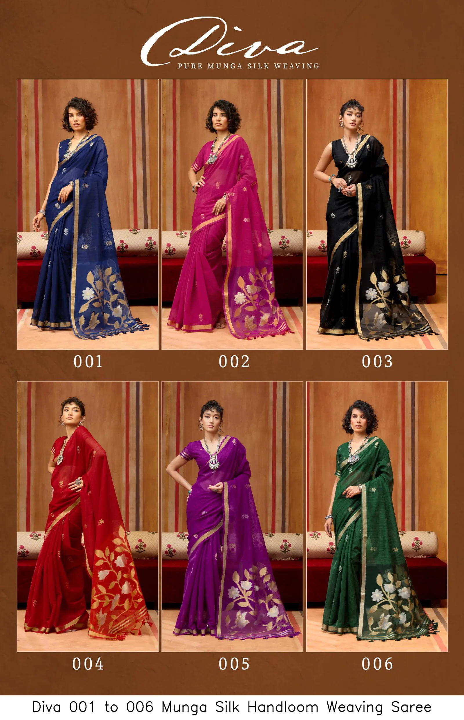 Diva 001 to 006 Munga Silk Handloom Weaving Saree - Image 8