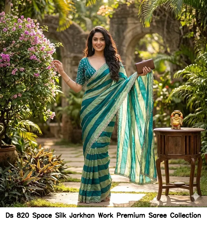 Ds 820 Space Silk Jarkhan Work Premium Saree Collection
