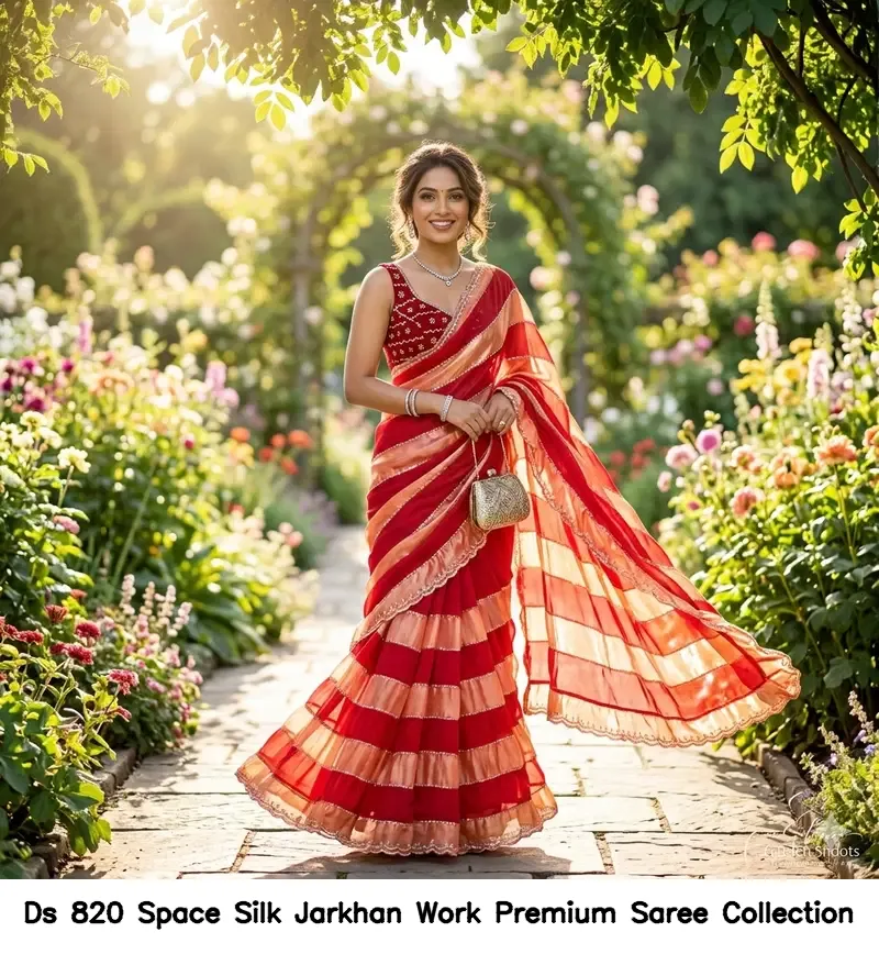 Ds 820 Space Silk Jarkhan Work Premium Saree Collection - Image 12