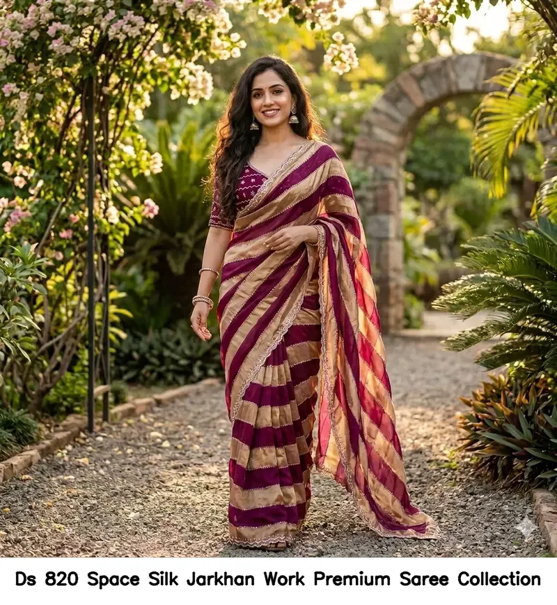 Ds 820 Space Silk Jarkhan Work Premium Saree Collection - Image 3