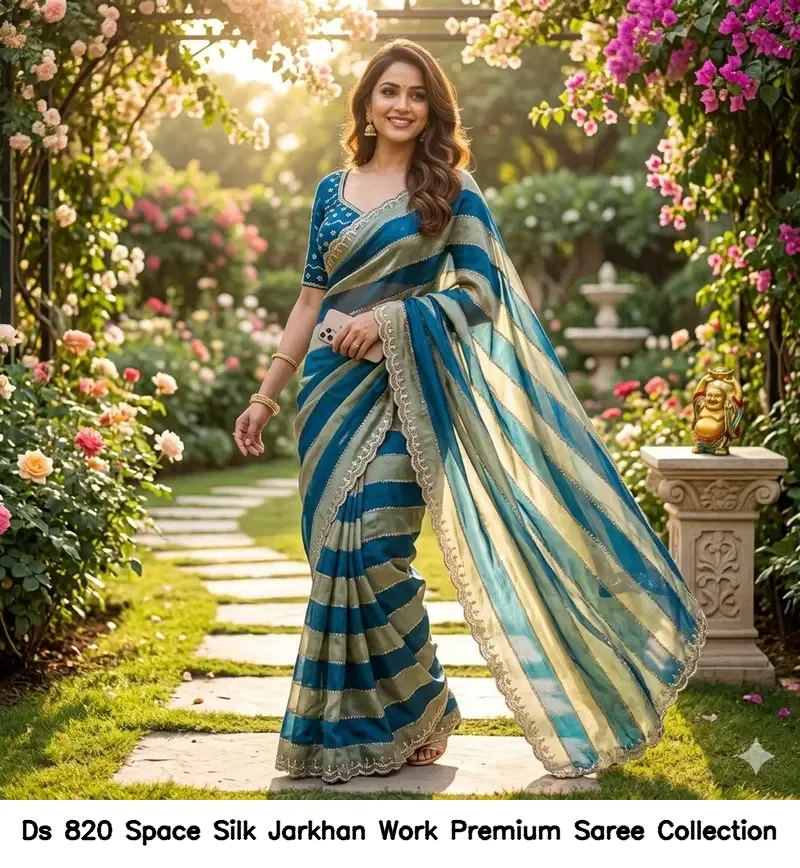 Ds 820 Space Silk Jarkhan Work Premium Saree Collection - Image 5