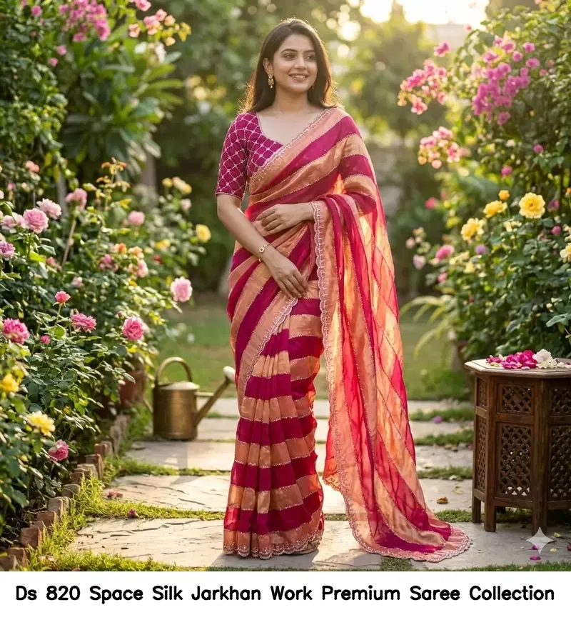 Ds 820 Space Silk Jarkhan Work Premium Saree Collection - Image 6