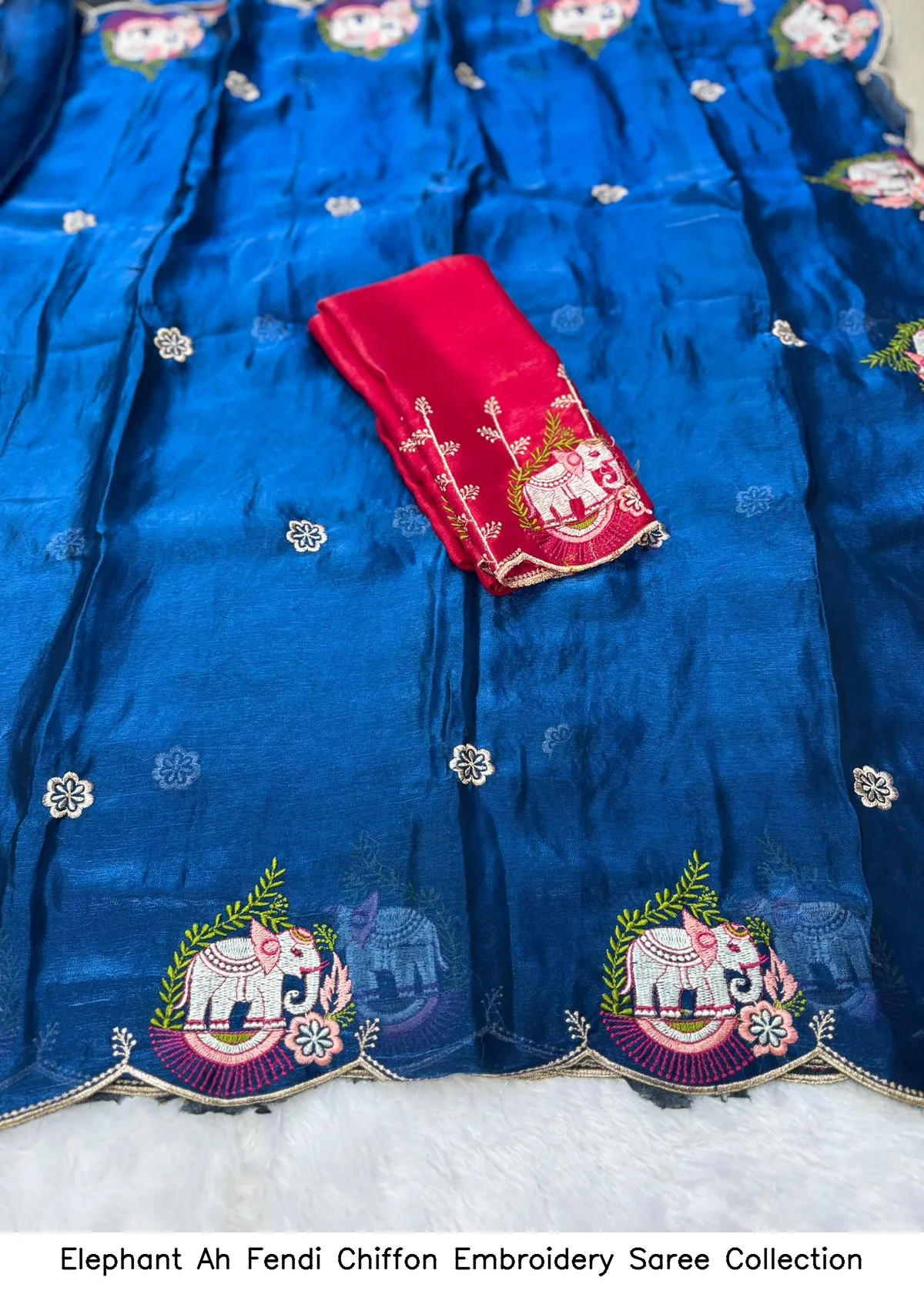 Elephant Ah Fendi Chiffon Embroidery Saree Collection - Image 2
