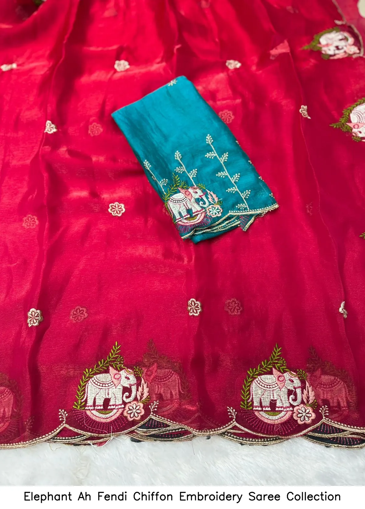 Elephant Ah Fendi Chiffon Embroidery Saree Collection - Image 4