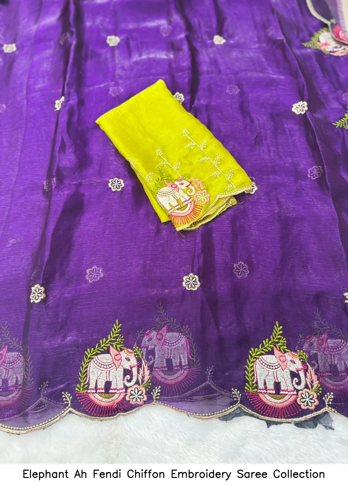 Elephant Ah Fendi Chiffon Embroidery Saree Collection - Image 5