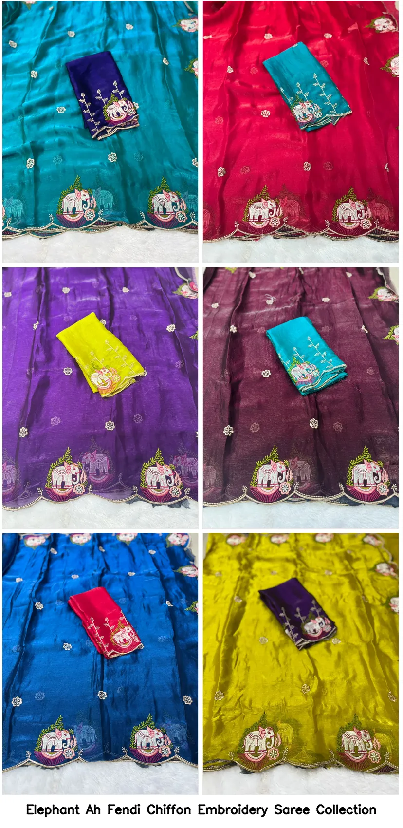 Elephant Ah Fendi Chiffon Embroidery Saree Collection - Image 6