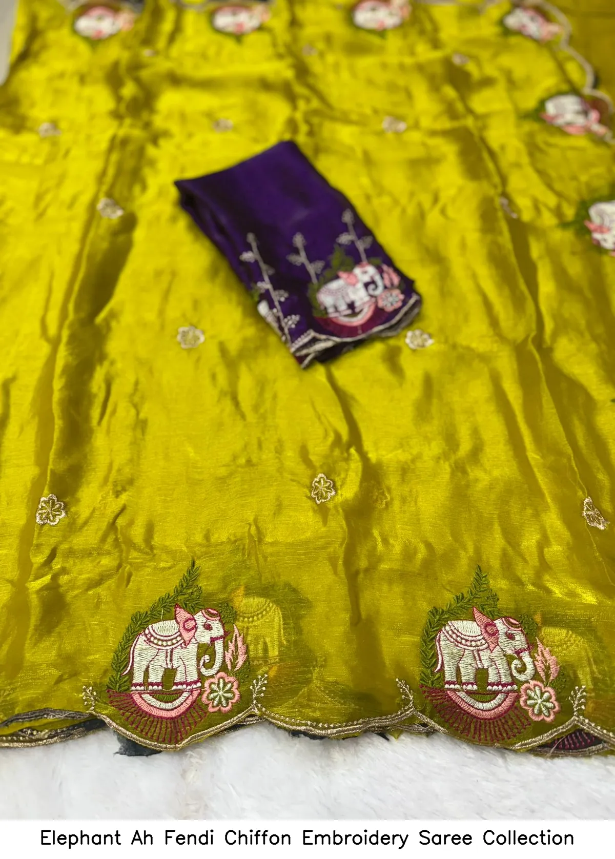 Elephant Ah Fendi Chiffon Embroidery Saree Collection - Image 7