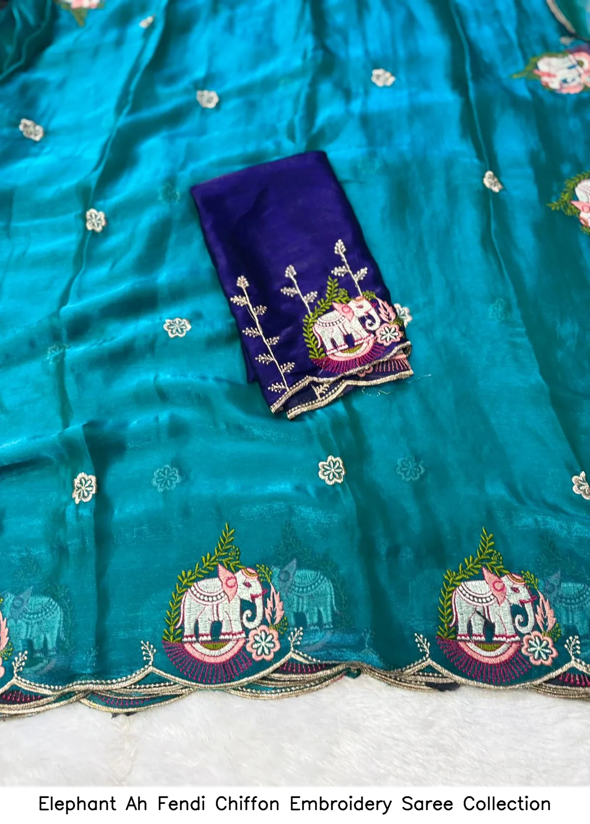 Elephant Ah Fendi Chiffon Embroidery Saree Collection - Image 8