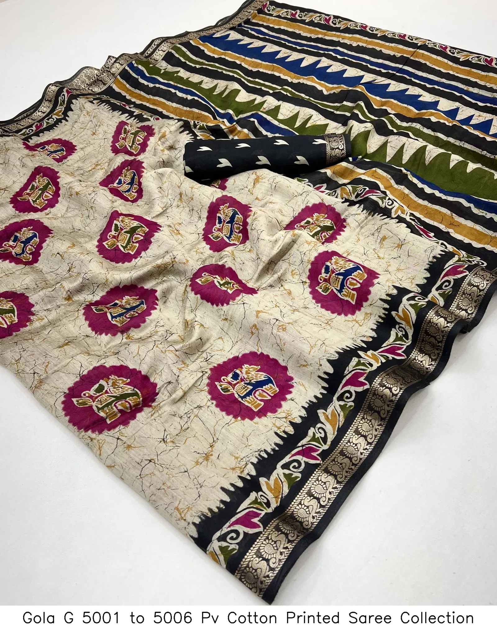 Gola G 5001 to 5006 Pv Cotton Printed Saree Collection - Image 3