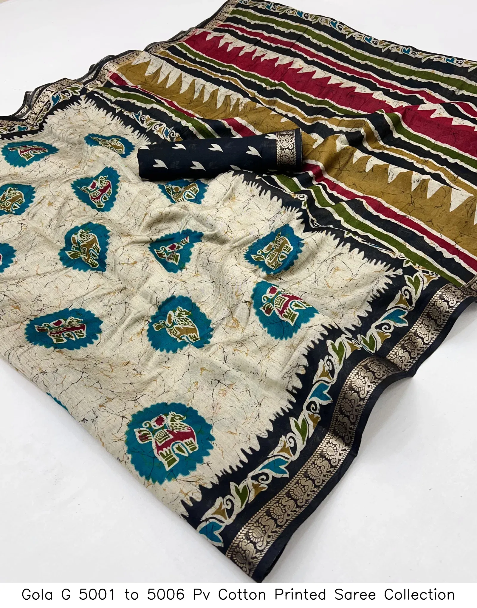 Gola G 5001 to 5006 Pv Cotton Printed Saree Collection - Image 7
