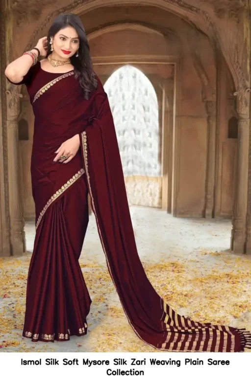 Ismol Silk Soft Mysore Silk Zari Weaving Plain Saree Collection