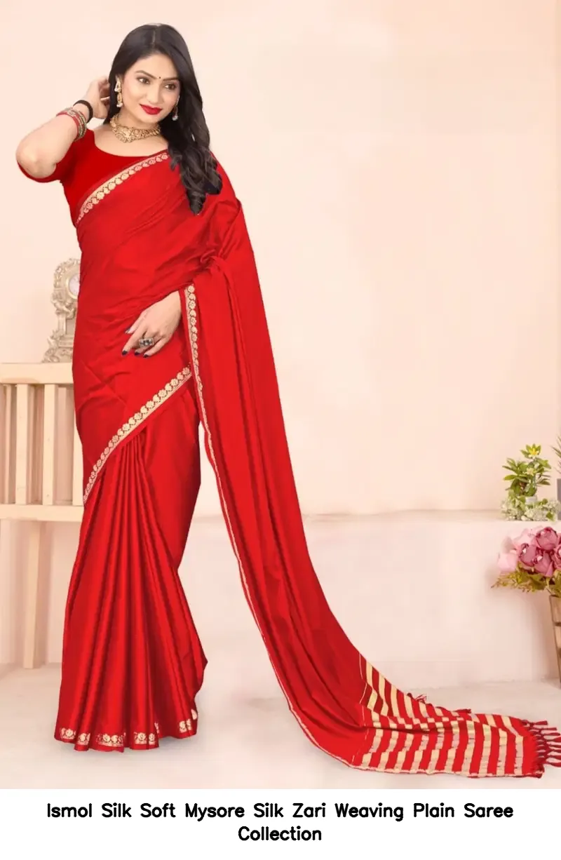 Ismol Silk Soft Mysore Silk Zari Weaving Plain Saree Collection - Image 14