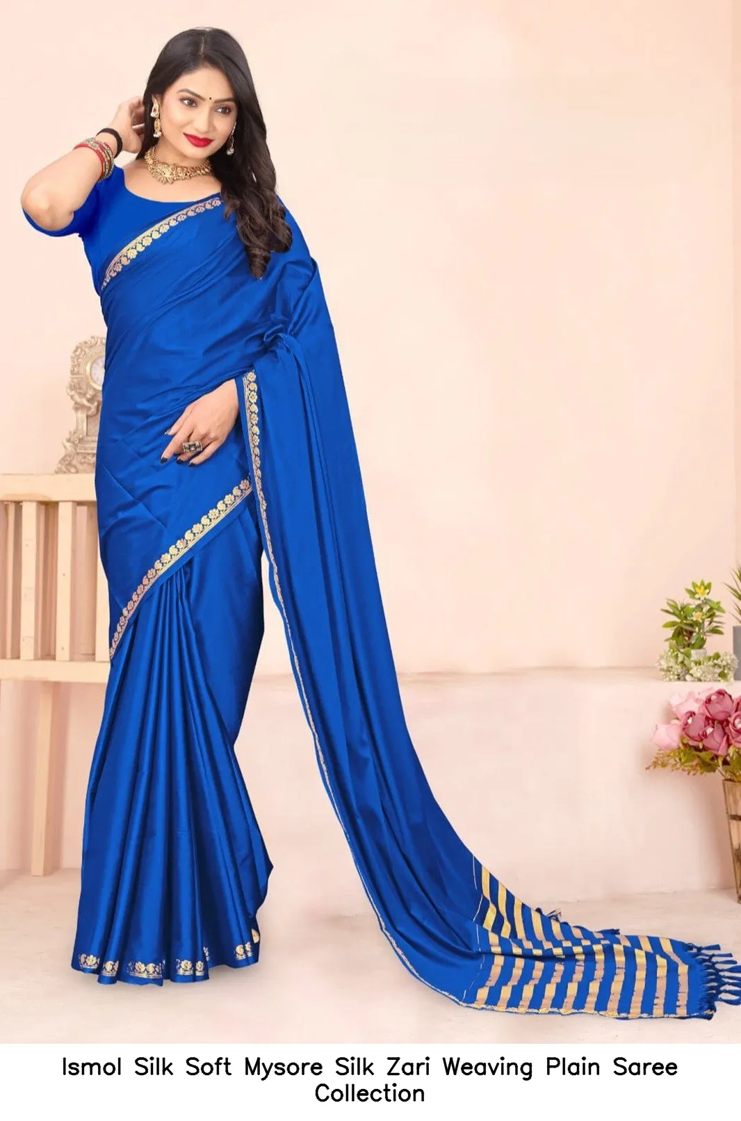 Ismol Silk Soft Mysore Silk Zari Weaving Plain Saree Collection - Image 3