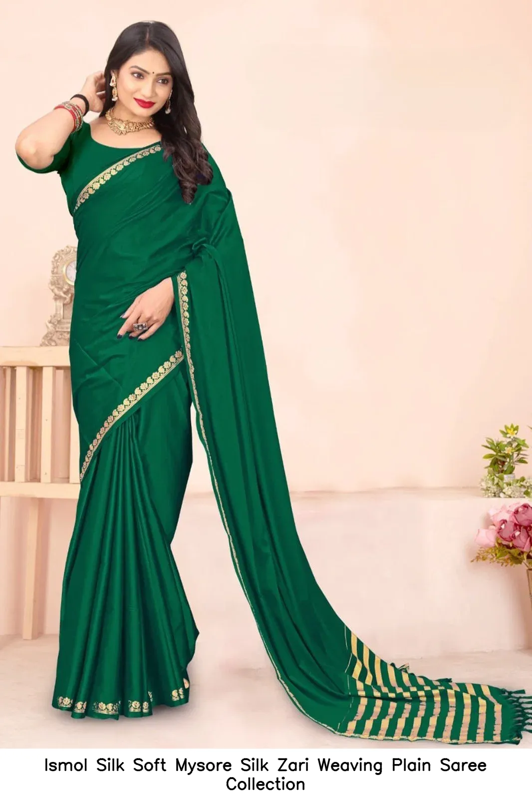Ismol Silk Soft Mysore Silk Zari Weaving Plain Saree Collection - Image 5