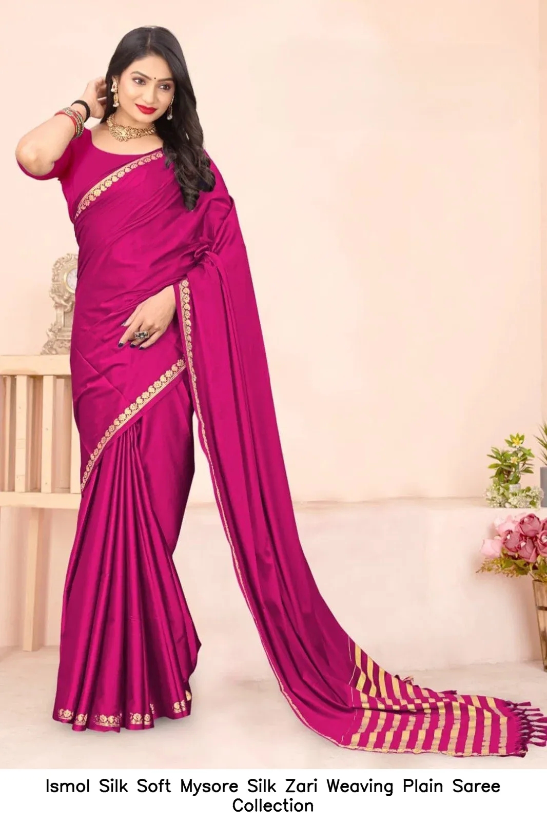 Ismol Silk Soft Mysore Silk Zari Weaving Plain Saree Collection - Image 7