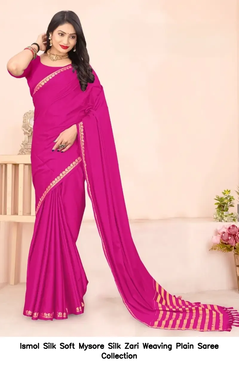 Ismol Silk Soft Mysore Silk Zari Weaving Plain Saree Collection - Image 9