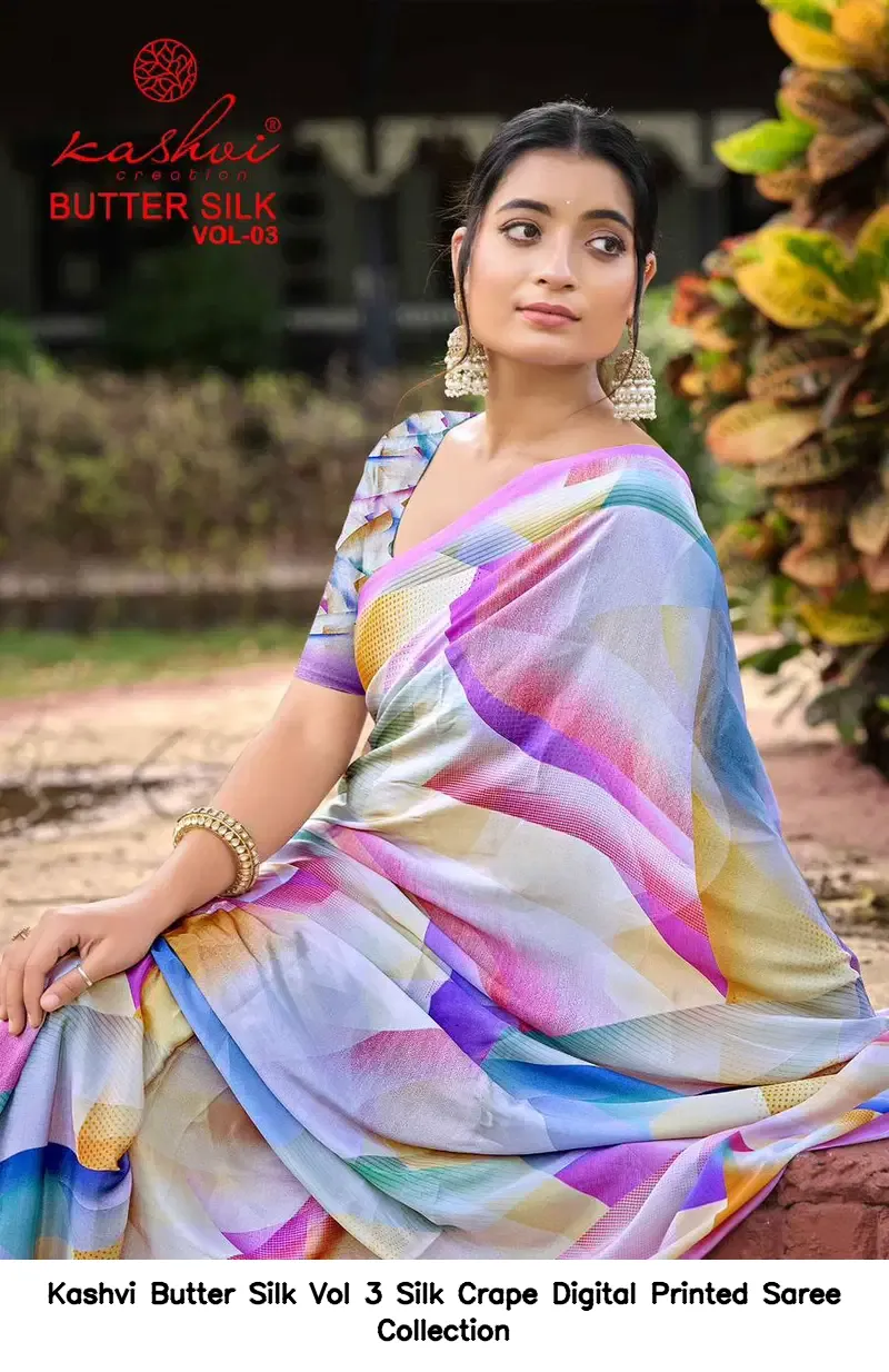 Kashvi Butter Silk Vol 3 Silk Crape Digital Printed Saree Collection