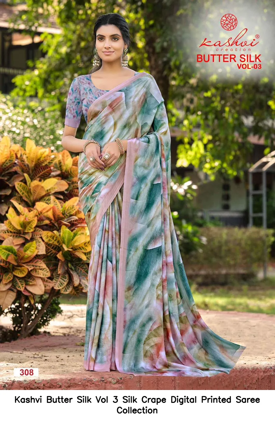 Kashvi Butter Silk Vol 3 Silk Crape Digital Printed Saree Collection - Image 4