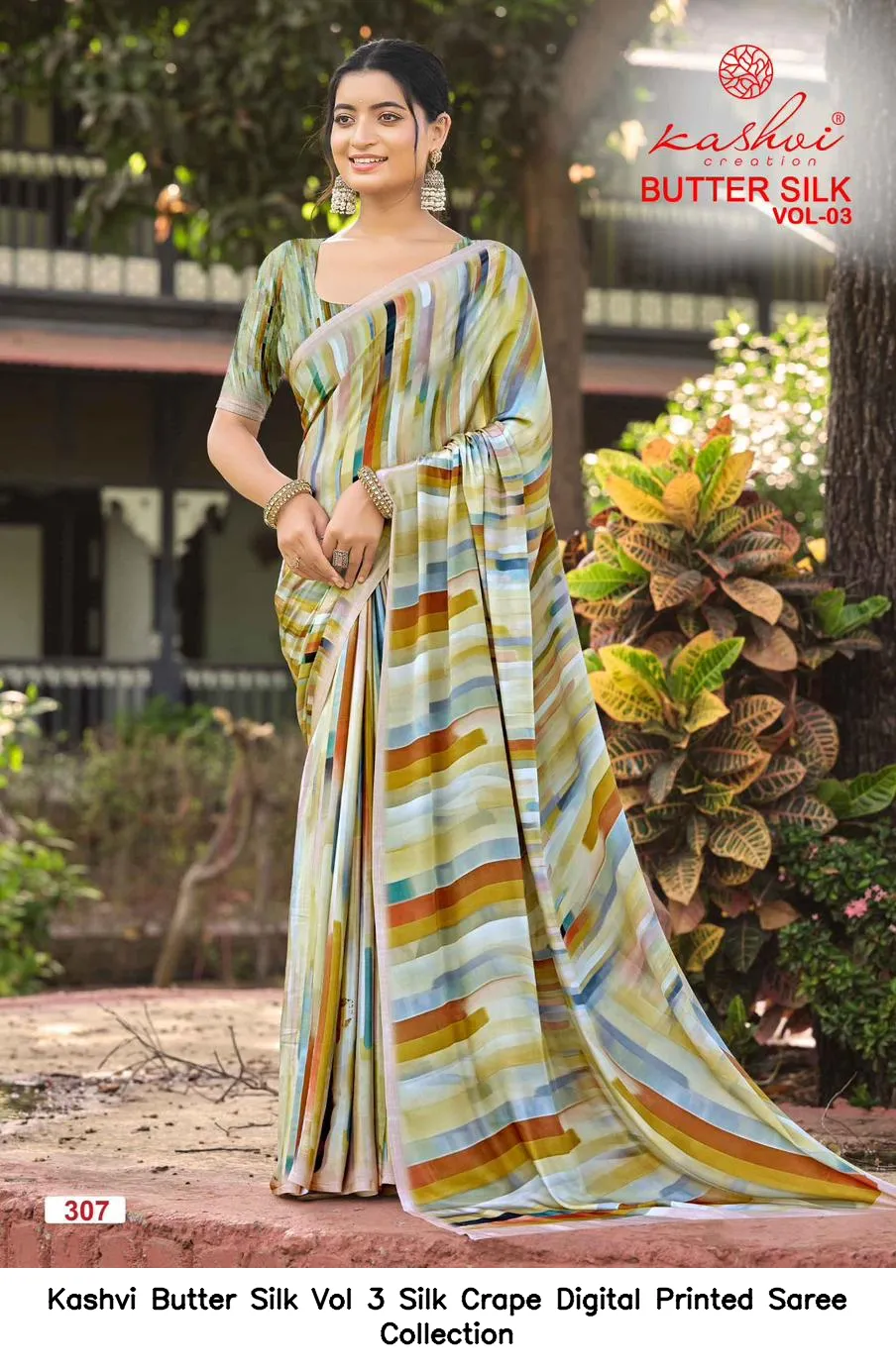 Kashvi Butter Silk Vol 3 Silk Crape Digital Printed Saree Collection - Image 5