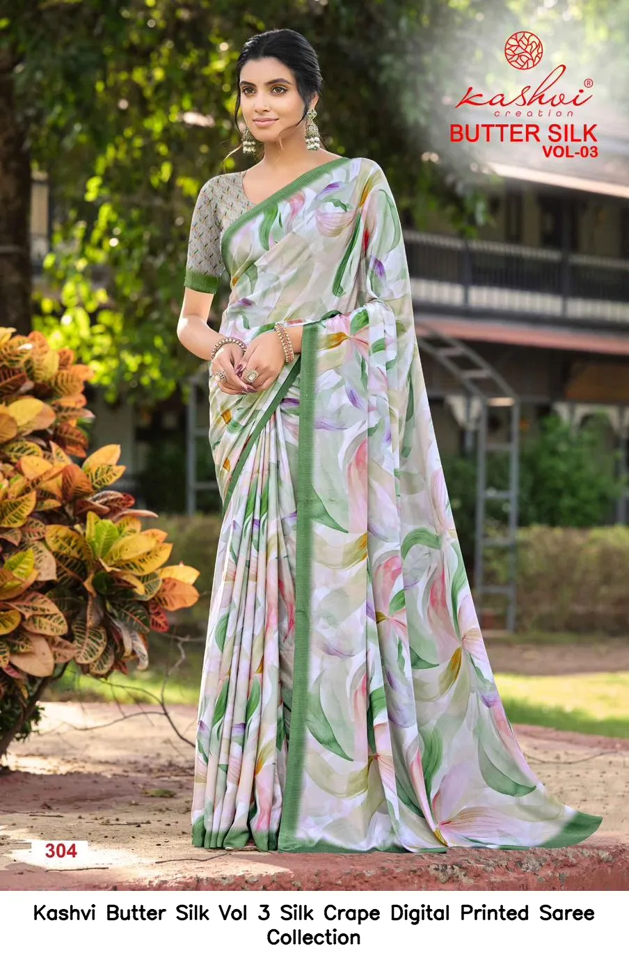 Kashvi Butter Silk Vol 3 Silk Crape Digital Printed Saree Collection - Image 6