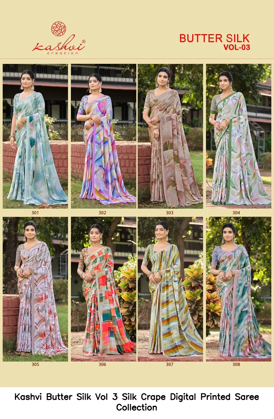 Kashvi Butter Silk Vol 3 Silk Crape Digital Printed Saree Collection - Image 7