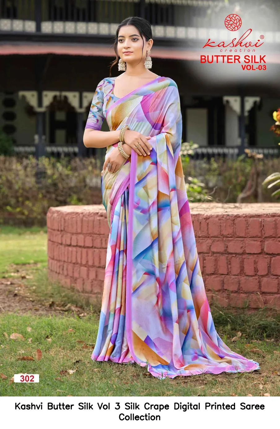 Kashvi Butter Silk Vol 3 Silk Crape Digital Printed Saree Collection - Image 8