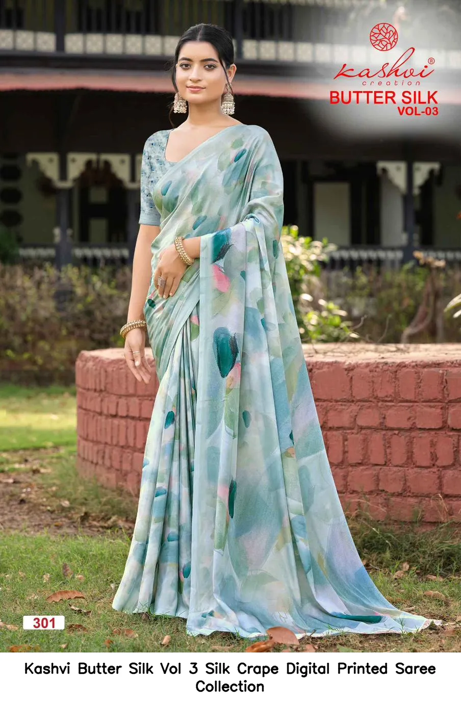 Kashvi Butter Silk Vol 3 Silk Crape Digital Printed Saree Collection - Image 9
