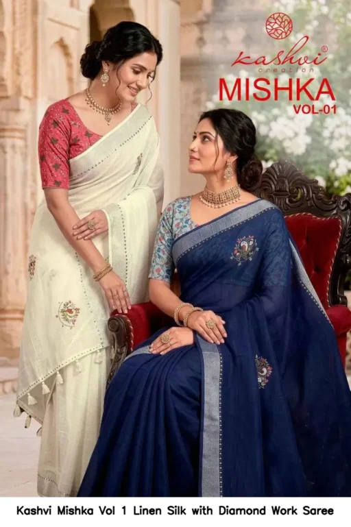Kashvi Mishka Vol 1 Linen Silk with Diamond Work Saree