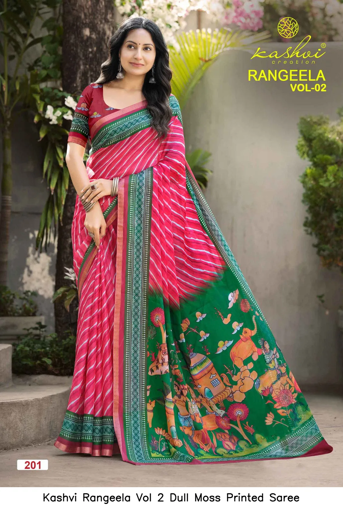Kashvi Rangeela Vol 2 Dull Moss Printed Saree - Image 10