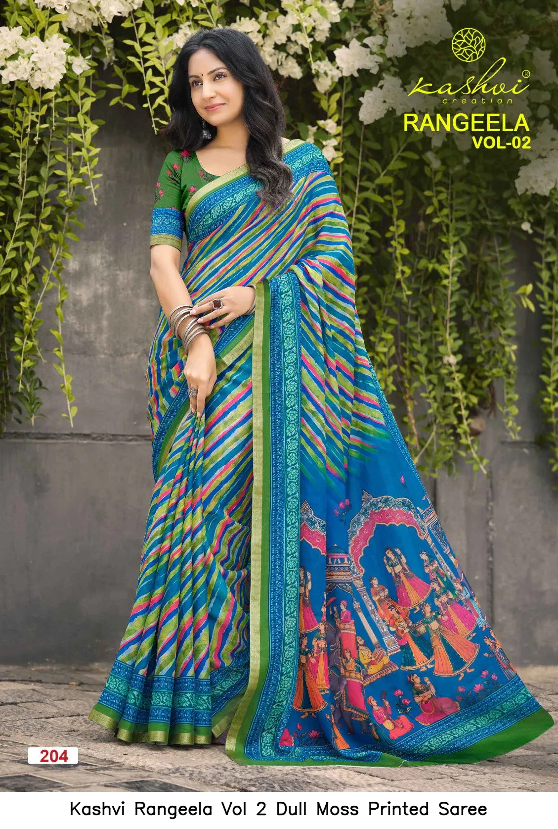 Kashvi Rangeela Vol 2 Dull Moss Printed Saree - Image 2
