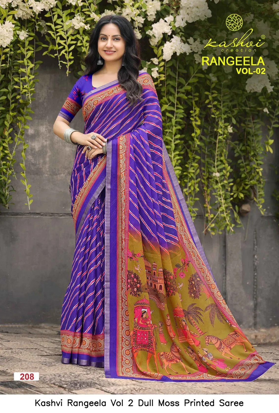 Kashvi Rangeela Vol 2 Dull Moss Printed Saree - Image 4