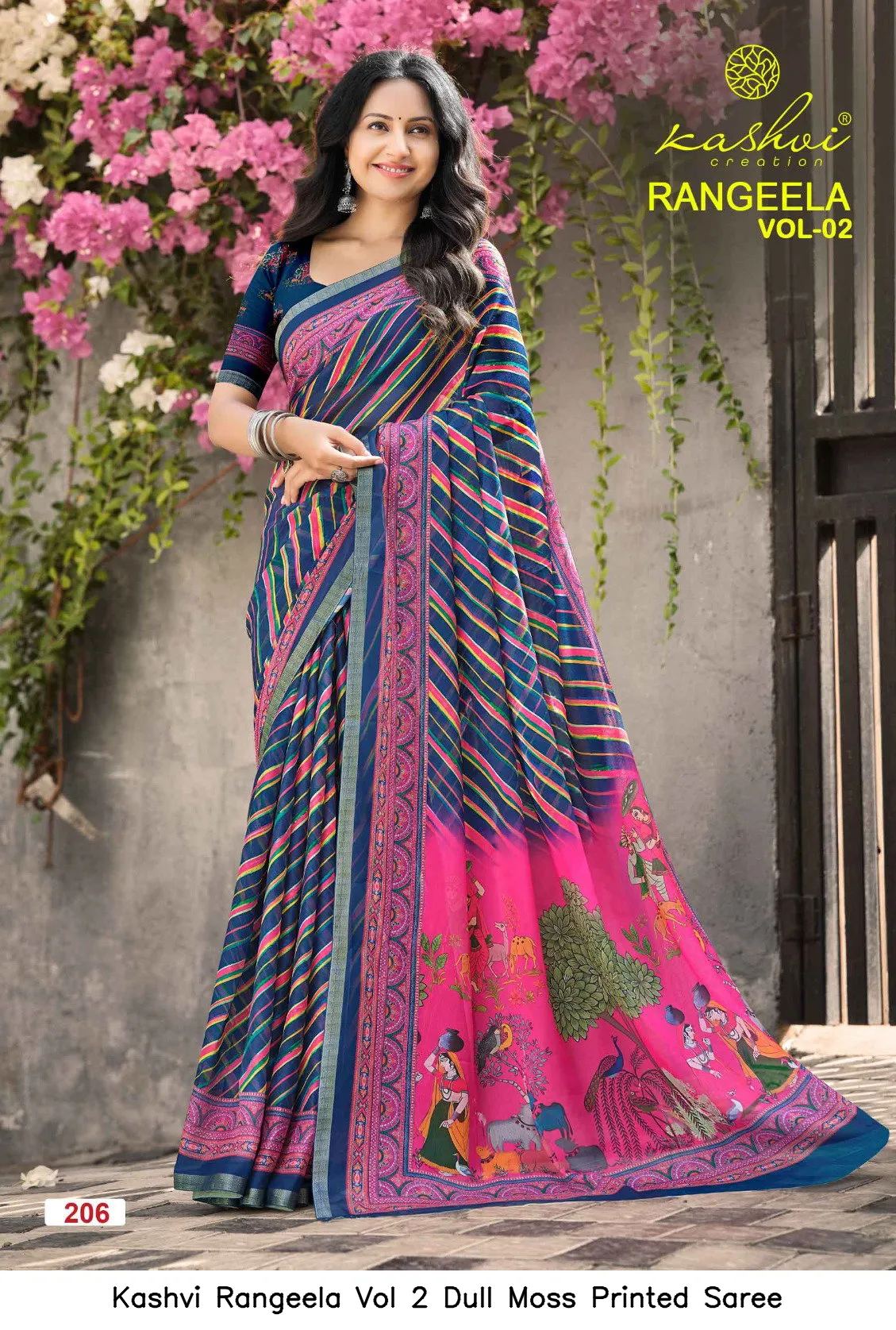 Kashvi Rangeela Vol 2 Dull Moss Printed Saree - Image 5