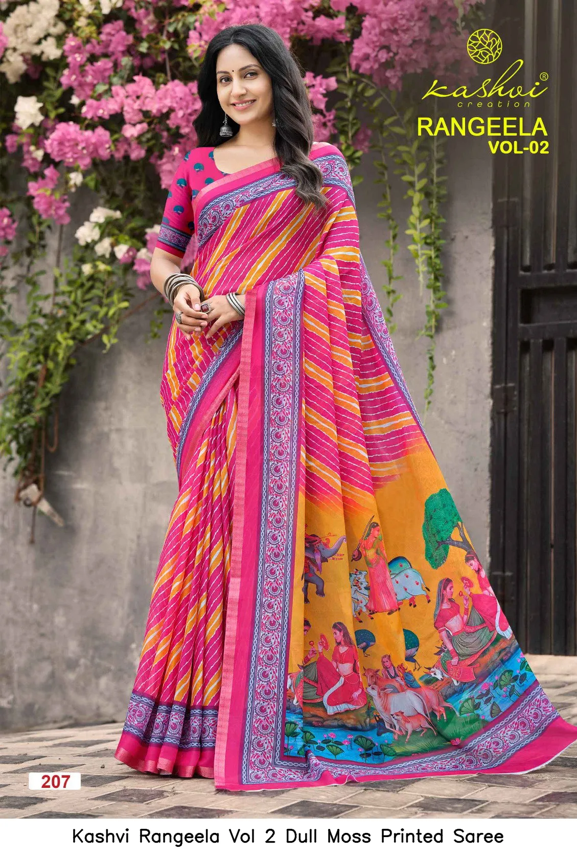 Kashvi Rangeela Vol 2 Dull Moss Printed Saree - Image 6
