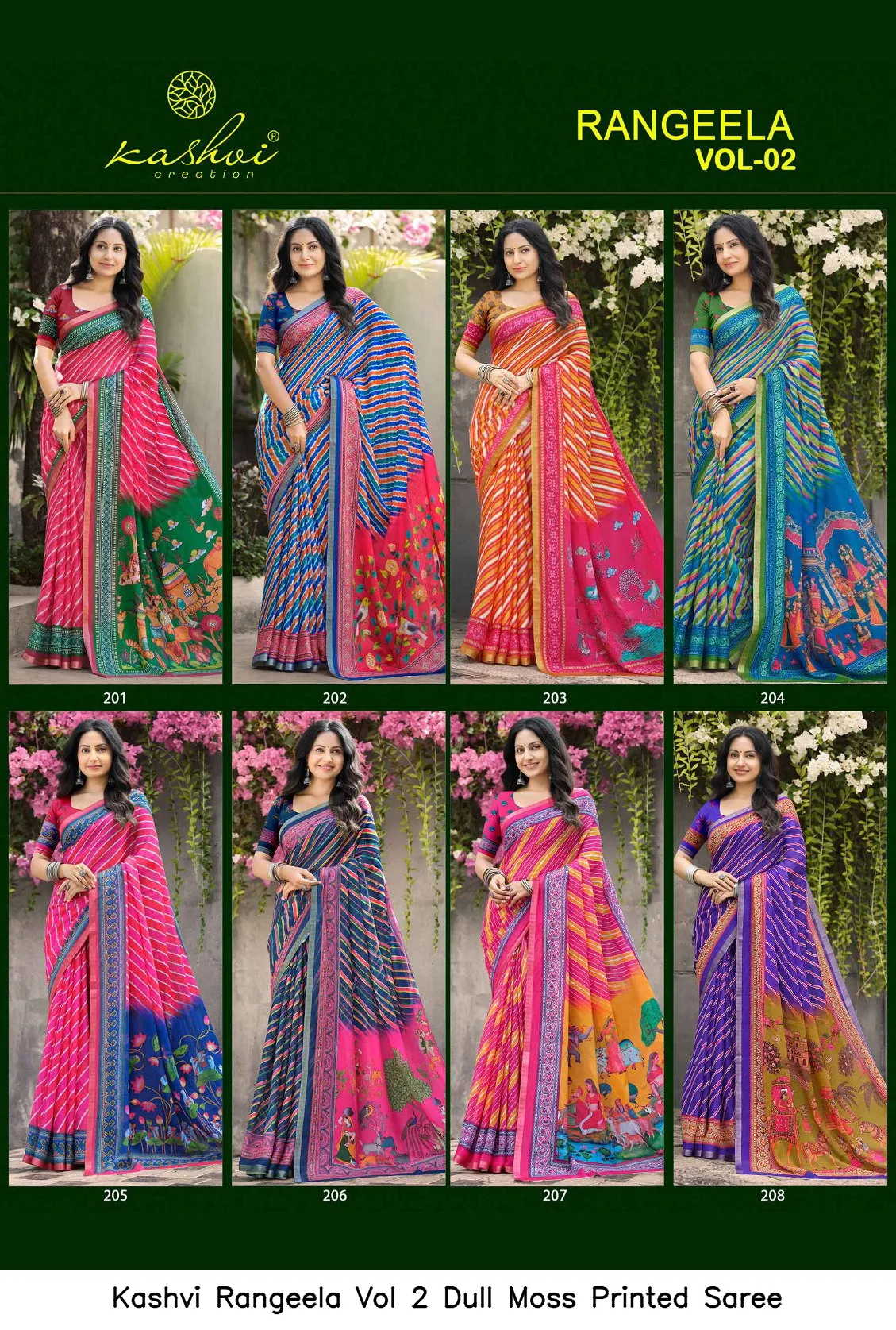 Kashvi Rangeela Vol 2 Dull Moss Printed Saree - Image 7