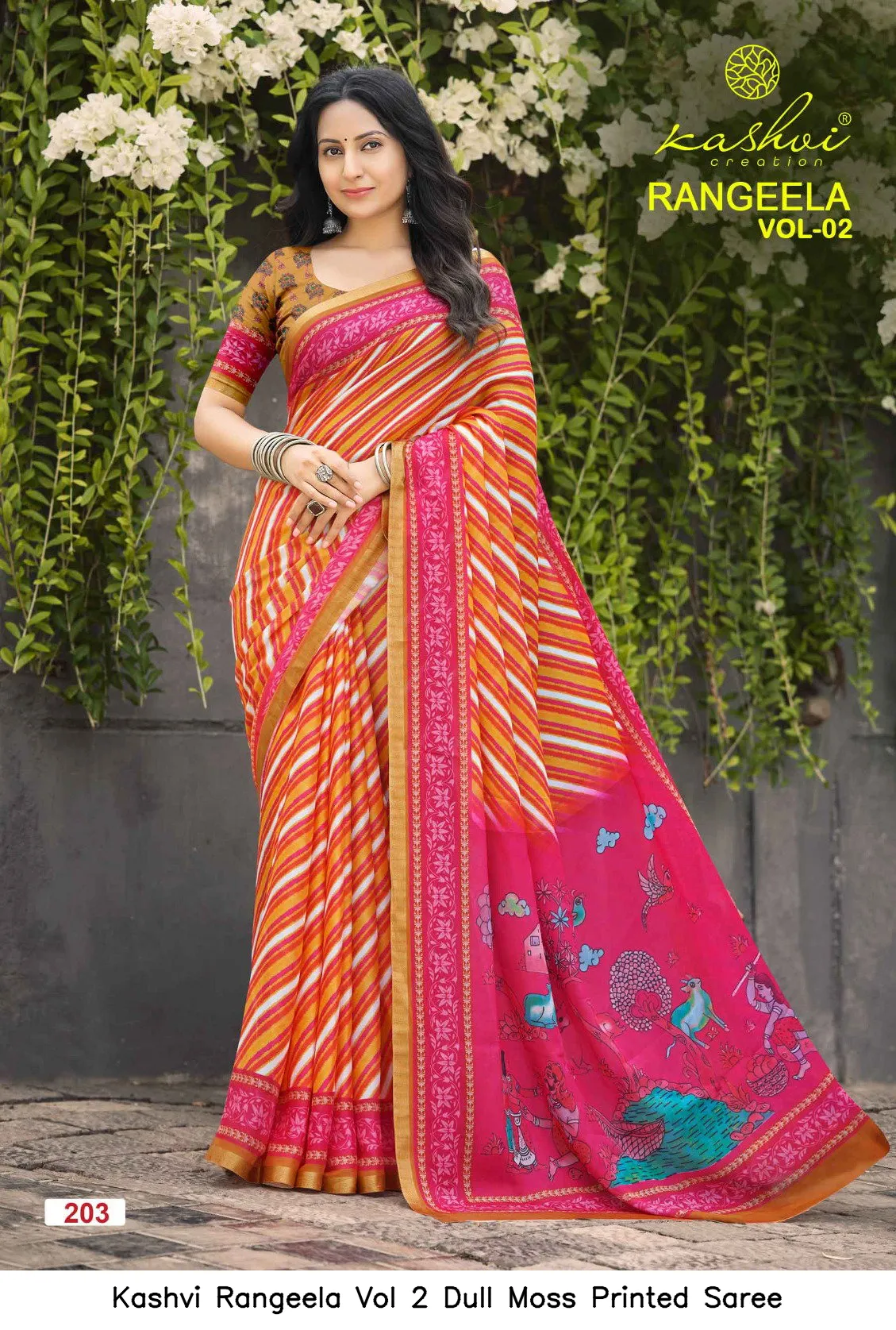 Kashvi Rangeela Vol 2 Dull Moss Printed Saree - Image 8