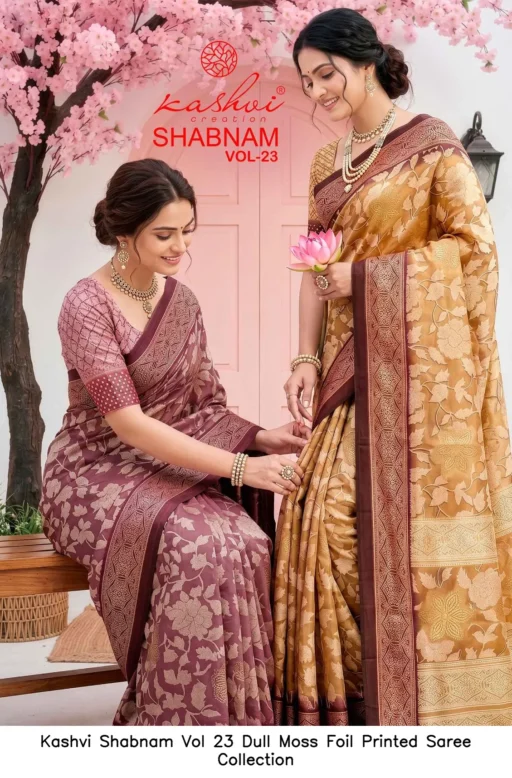 Kashvi Shabnam Vol 23 Dull Moss Foil Printed Saree Collection