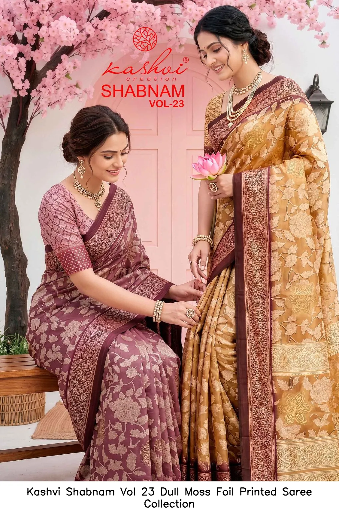 Kashvi Shabnam Vol 23 Dull Moss Foil Printed Saree Collection