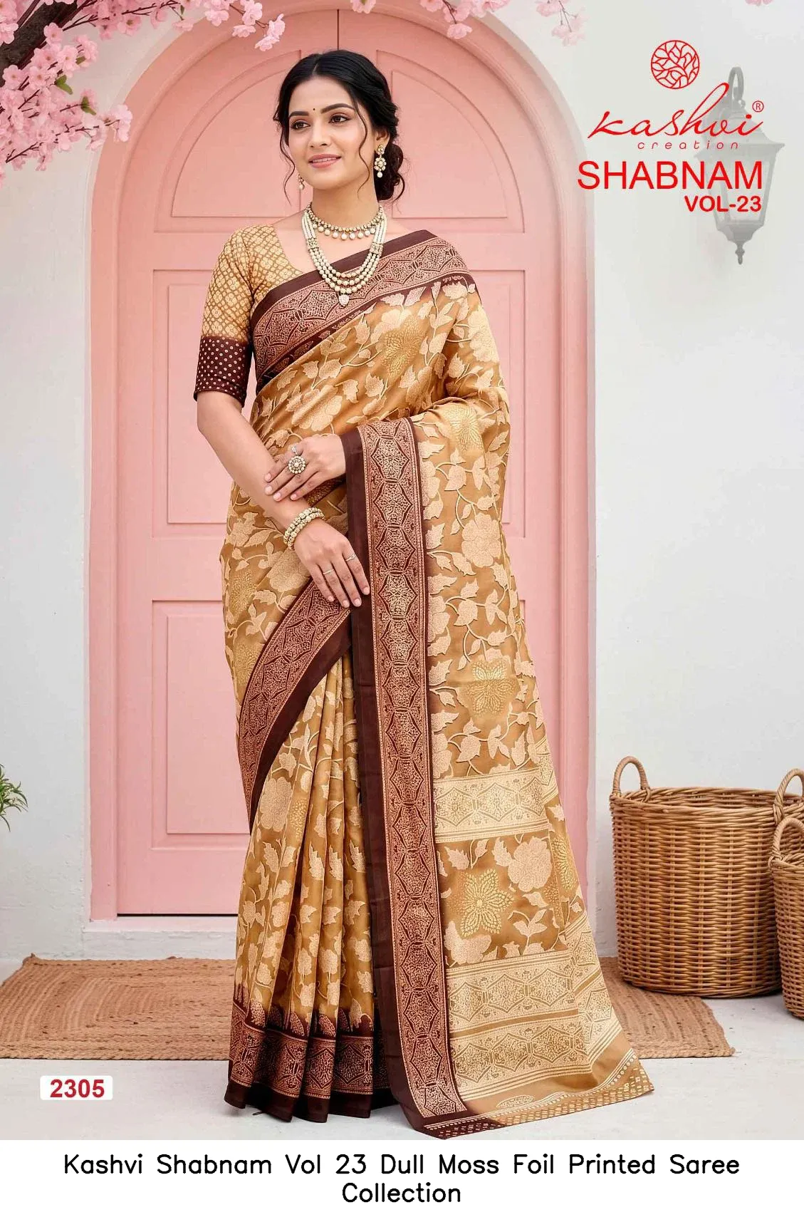 Kashvi Shabnam Vol 23 Dull Moss Foil Printed Saree Collection - Image 10
