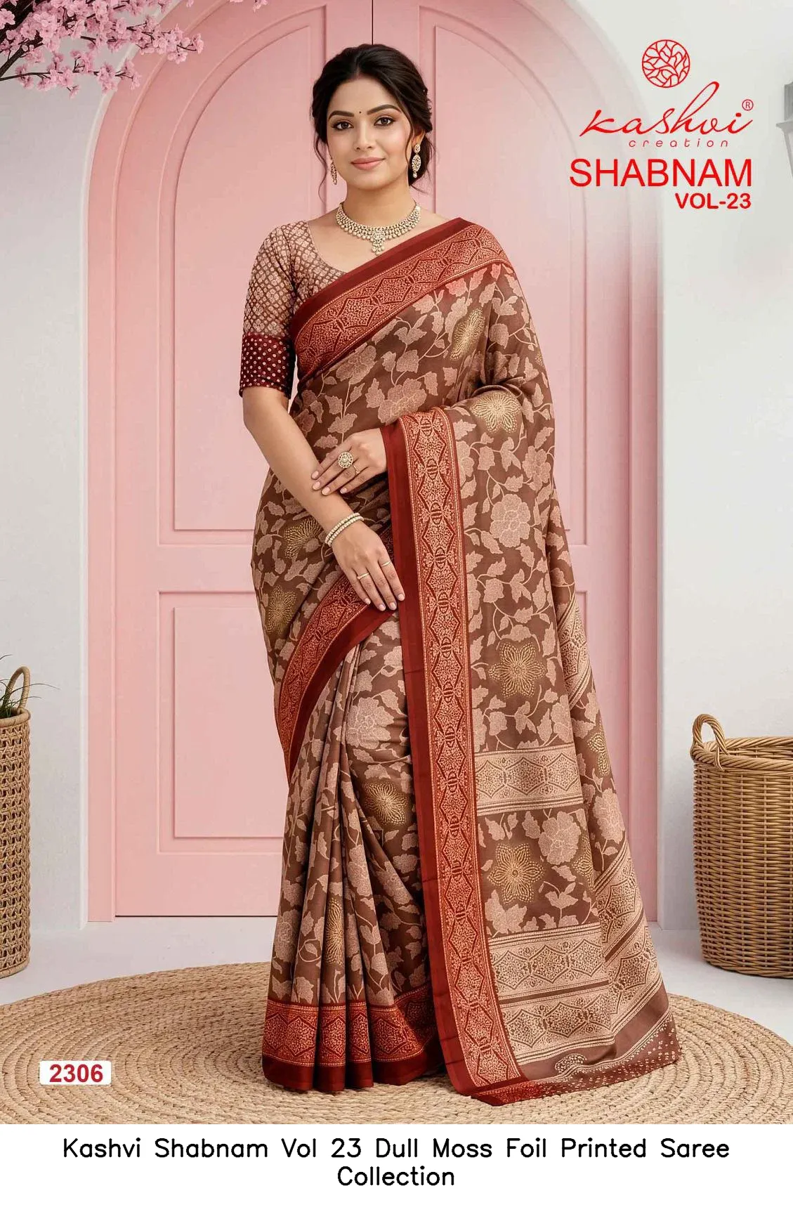Kashvi Shabnam Vol 23 Dull Moss Foil Printed Saree Collection - Image 2