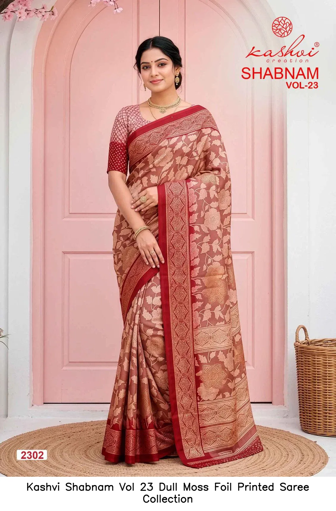 Kashvi Shabnam Vol 23 Dull Moss Foil Printed Saree Collection - Image 5