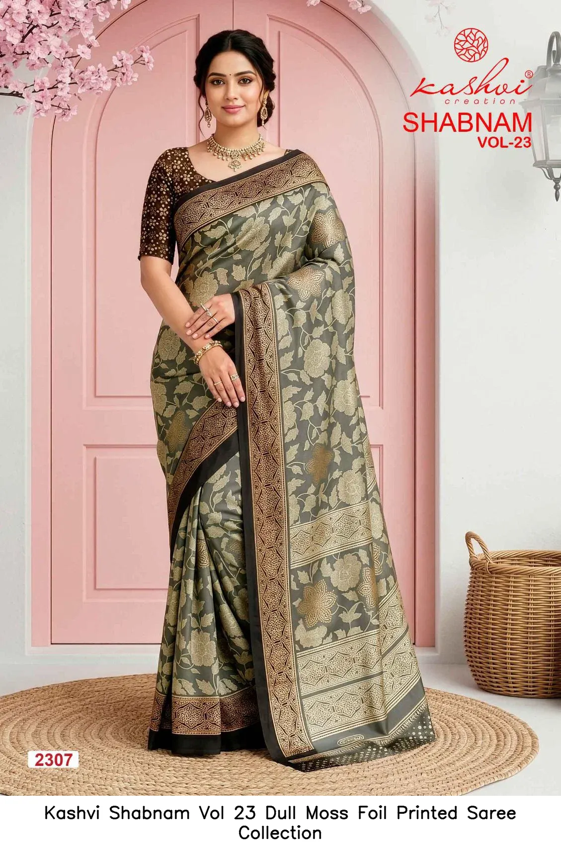 Kashvi Shabnam Vol 23 Dull Moss Foil Printed Saree Collection - Image 6