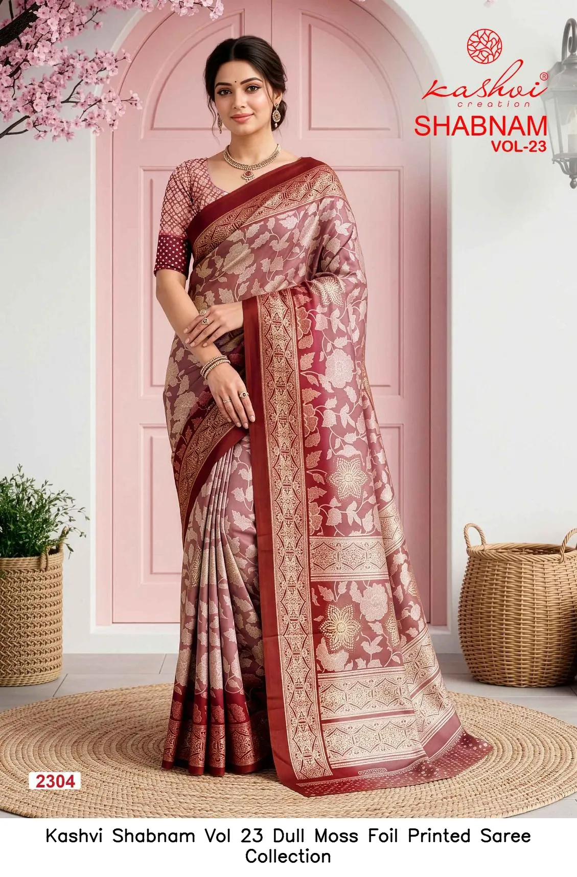 Kashvi Shabnam Vol 23 Dull Moss Foil Printed Saree Collection - Image 8