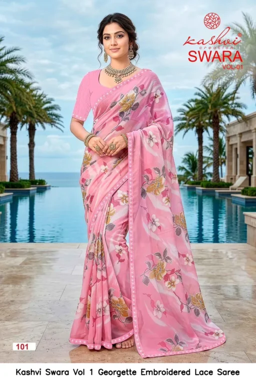 Kashvi Swara Vol 1 Georgette Embroidered Lace Saree