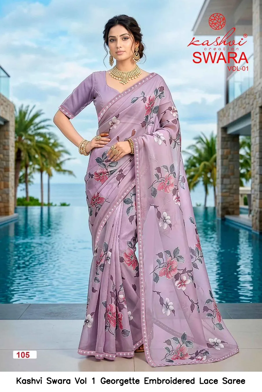 Kashvi Swara Vol 1 Georgette Embroidered Lace Saree - Image 11