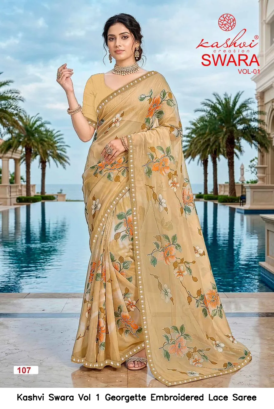 Kashvi Swara Vol 1 Georgette Embroidered Lace Saree - Image 3