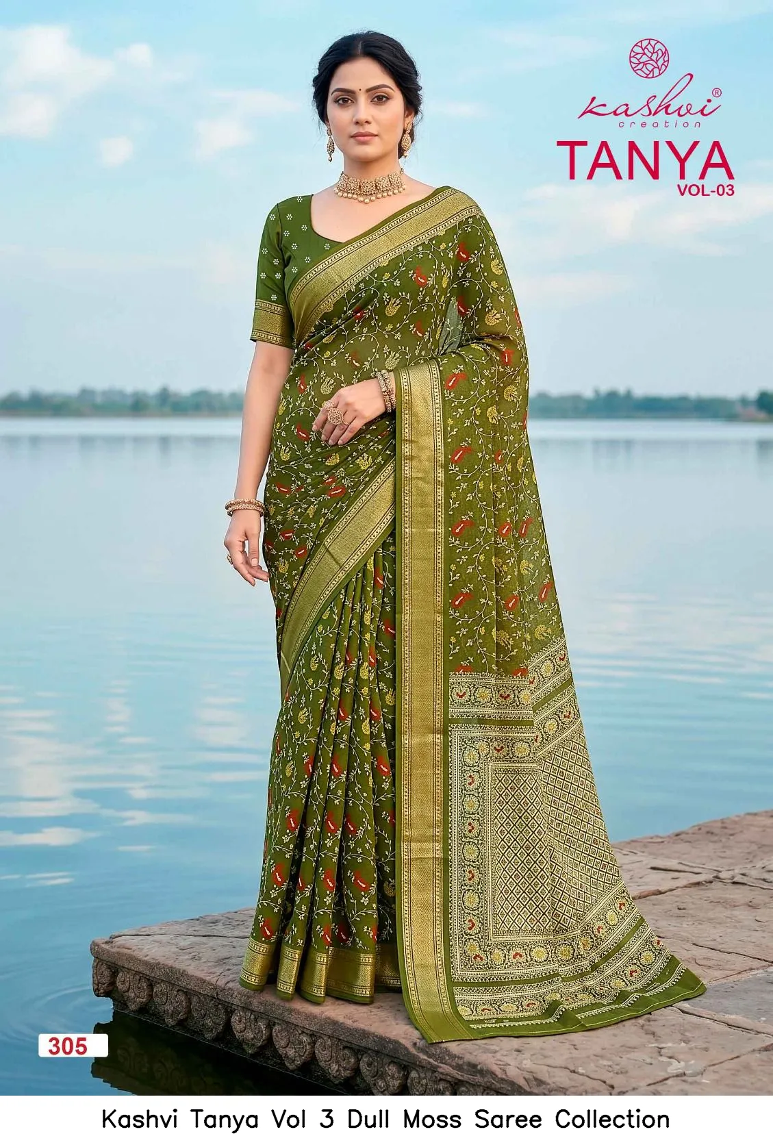 Kashvi Tanya Vol 3 Dull Moss Saree Collection - Image 10
