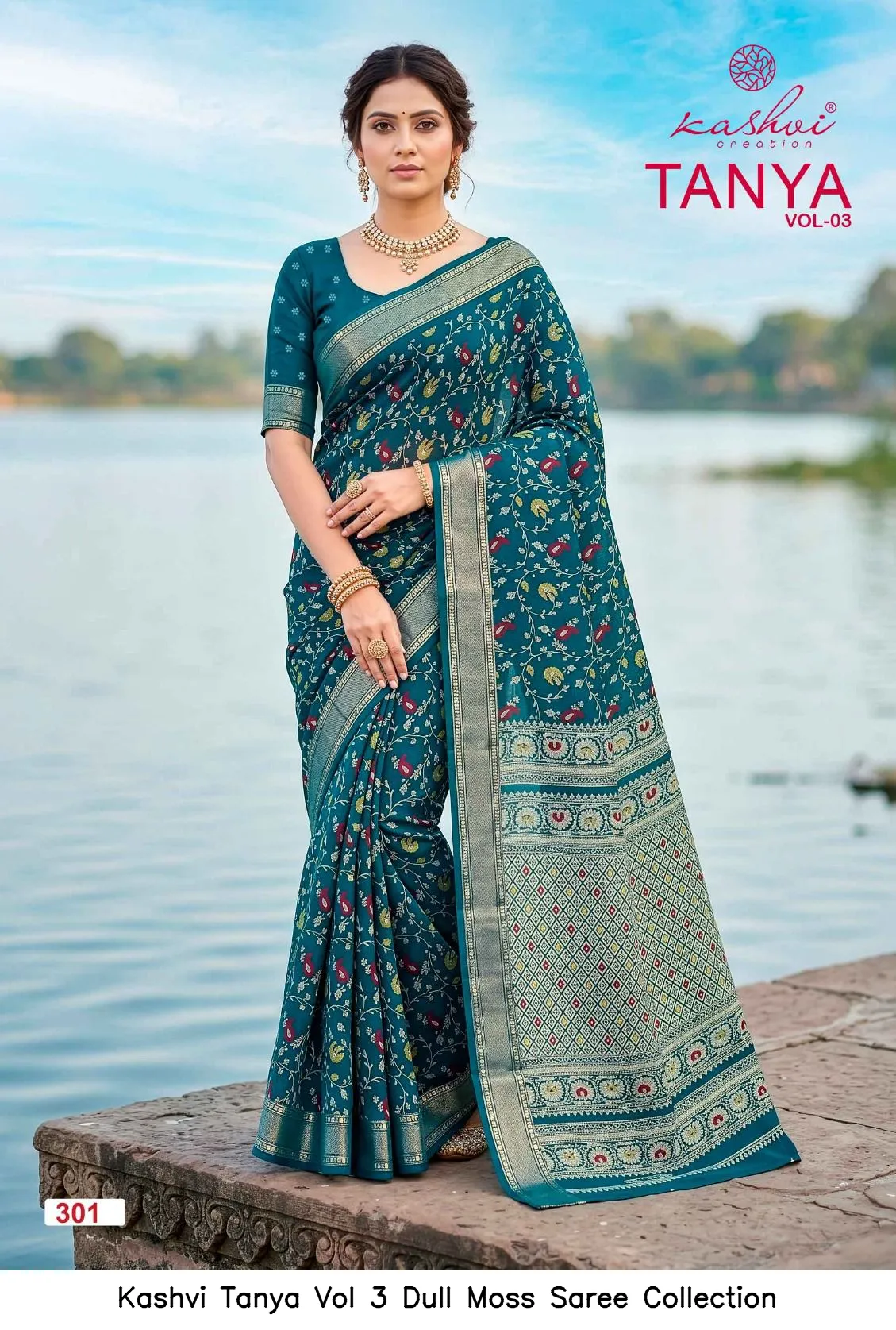 Kashvi Tanya Vol 3 Dull Moss Saree Collection - Image 3